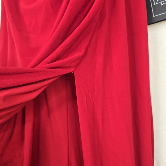 Ieena Mac Duggal Womens Size 2 Red Faux Wrap Stretchy Rhinestones Dress - Picture 3 of 16
